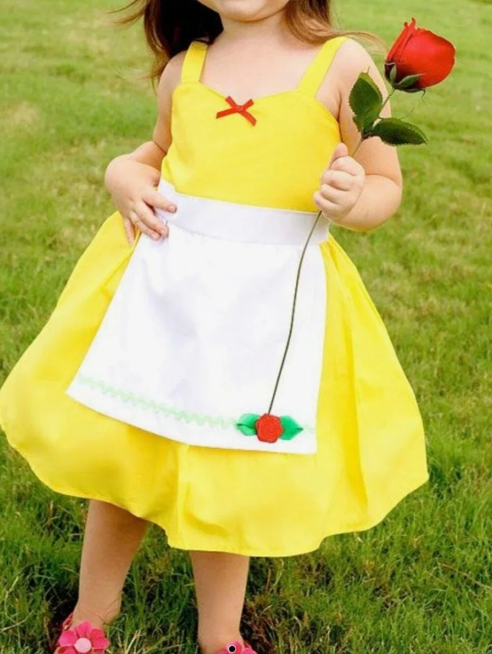 LoverDovers Yellow Princess Rose Apron Kids Costume Dress With Tulle Overlay 2-3